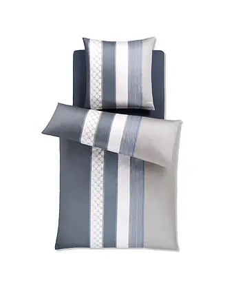 JOOP | Satin-Bettwäsche "Cornflower Stripe" 70x90cm / 140x200cm (Deep Stone) | grau